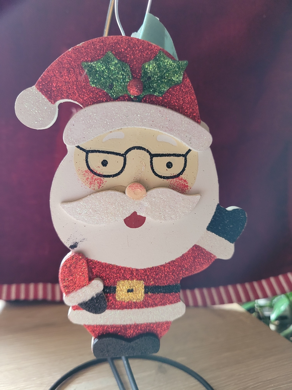 Ashland Red, White and Green Glitter Santa Ornament